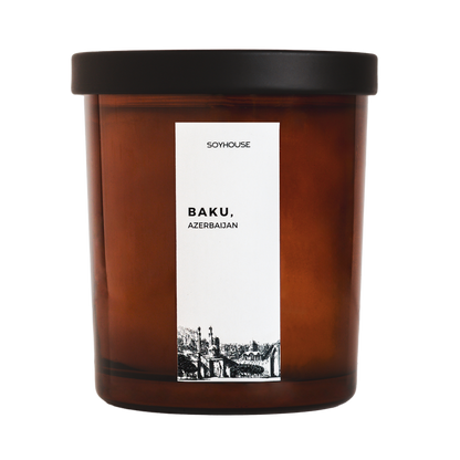 Baku Azerbaijan Home Candle - Beesoy Scented Candle, Peaches, Mulberries, Jasmine, Rose, Amber, Sandalwood